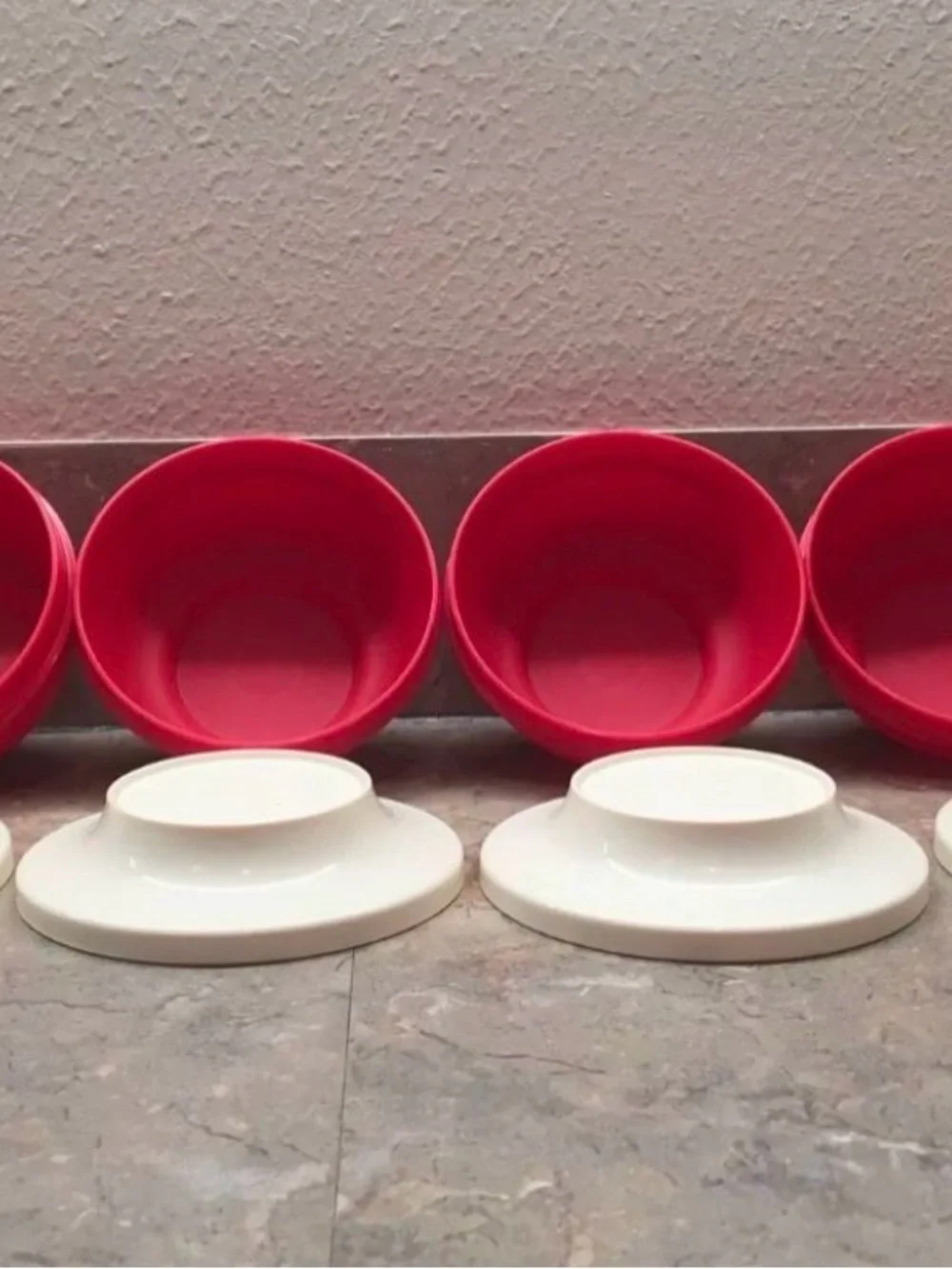 Tupperware Red Bowls with White Lids - Set of 4